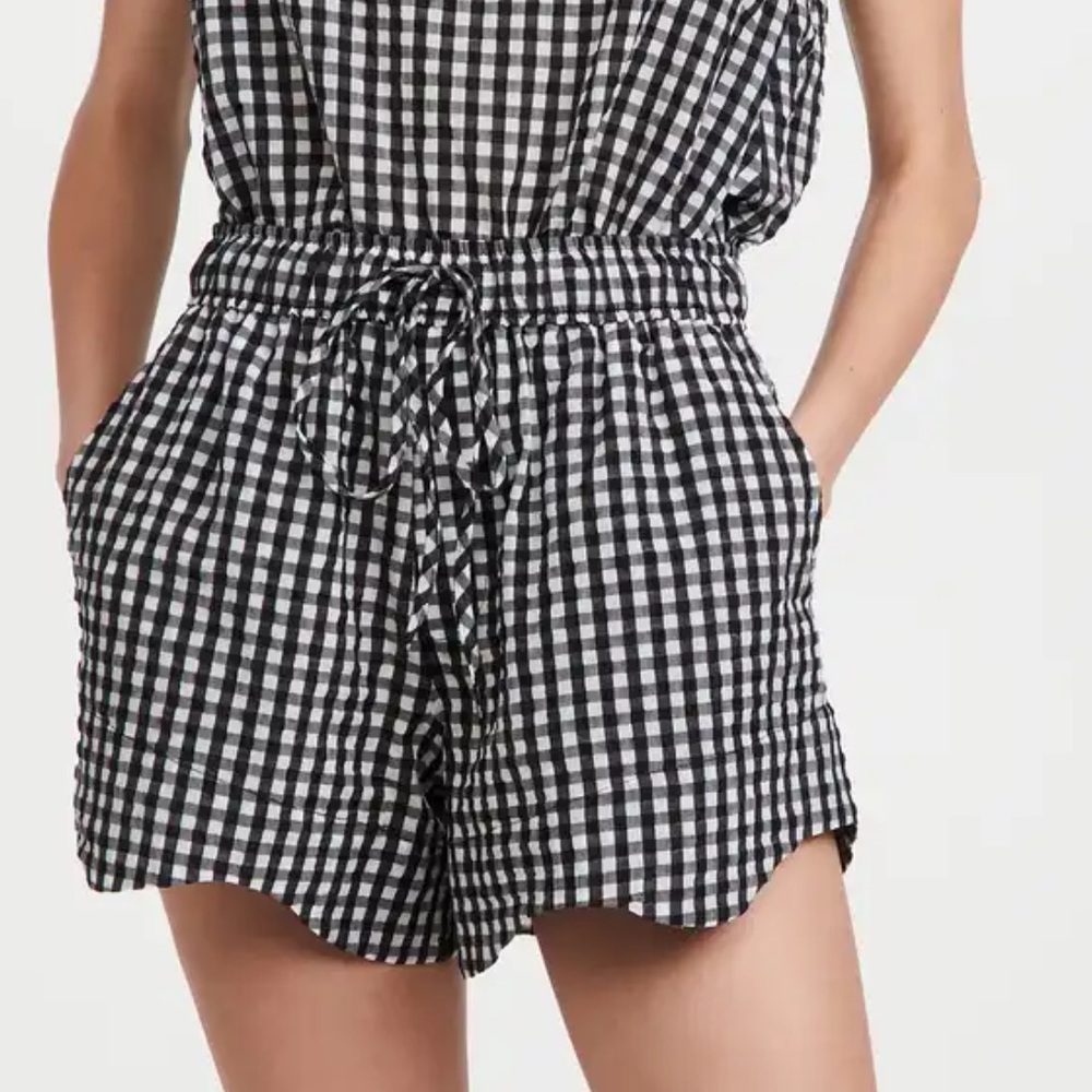 Ganni Black and White Checkered High Waist Shorts